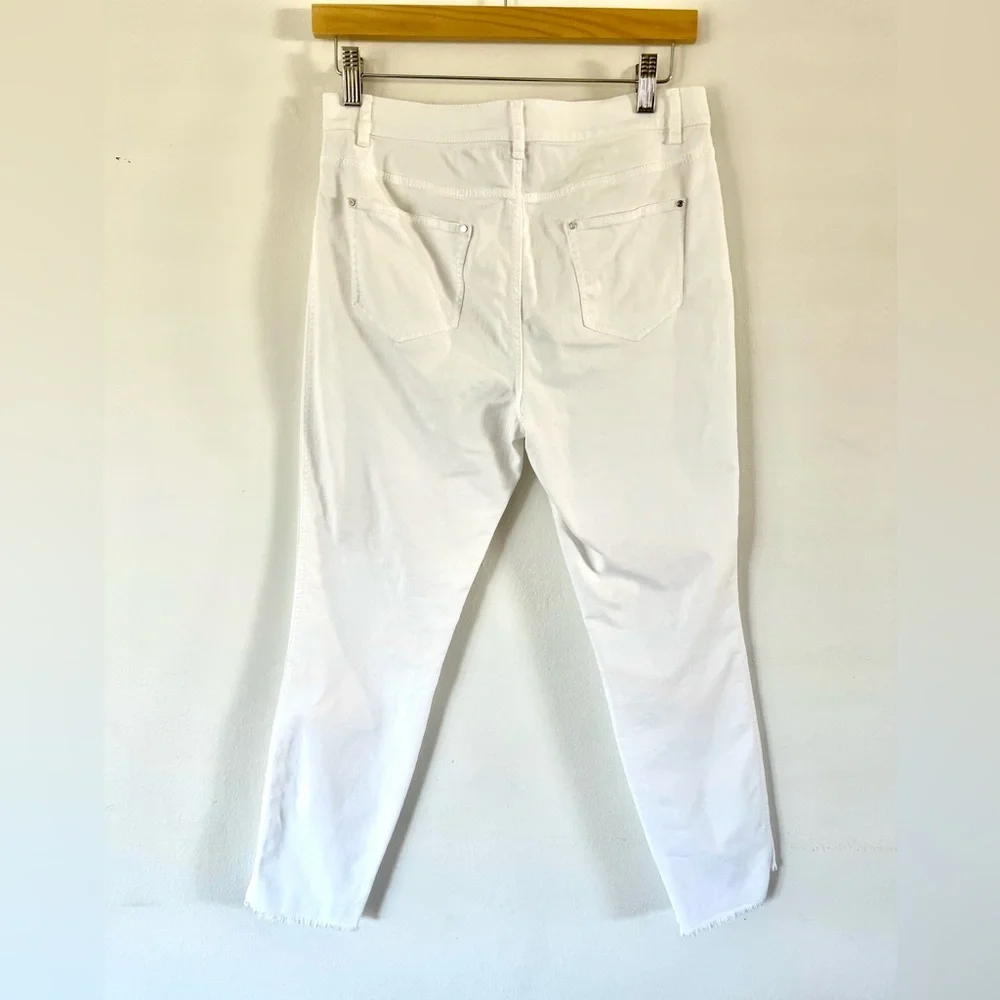 Lafayette 148 Mercer‎ White Denim Frayed Step Hem Ankle Jeans Size 4